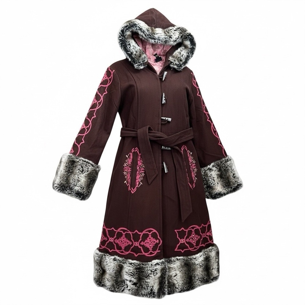 Anthropologie Plenty Tracy Reese Wool Penny Lane Jacket RARE Embroidered Fur 10‎